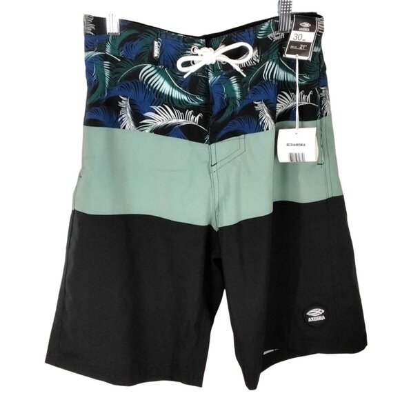 AXESEA Men's Surf Swim Trunks  Quick Dry Tropical Swim Shorts Pockets Size 30 W - Picture 1 of 8